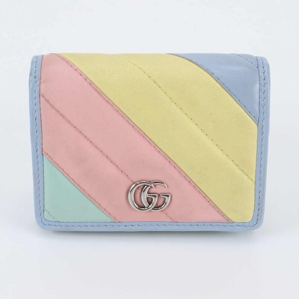 Gucci GG Marmont Pastel Multicolor 466492 Leather Bi-fold Wallet Compact for ...